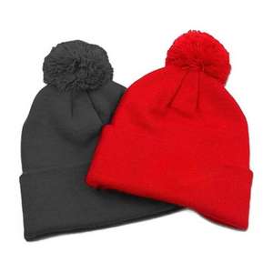 Vente en gros de bonnets pour hommes de couleur unie, bonnets tricotés chauds et décontractés pour l'hiver avec broderie - Product Image 2