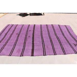 พรมตุรกีขนาด 6.4x10.3 ฟุต พรมวินเทจขนาดใหญ่ พรมลายดอกไม้สีม่วง - Product Image 3