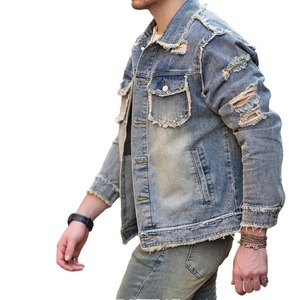 Chaquetas de hombre informales con estilo personalizadas al por mayor, chaqueta vaquera lavada prémium transpirable con lona estilo vaquero desgastado para hombre - Product Image 3