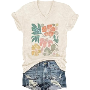 เสื้อยืดลายแมลงปอคอวีสำหรับผู้หญิงเสื้อยืดสไตล์วินเทจน่ารักสำหรับฤดูร้อนเสื้อลำลองแขนสั้นพิมพ์ลายดอกไม้ - Product Image 2