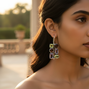925 Silver Hypoallergenic Vintage Dangle Multi-Gemstone with Peridot and Garnet Women's Earrings Featuring Drop Flower Shape - Product Image 3