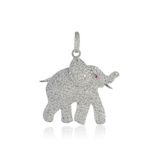 Charme éléphant aux yeux de rubis en diamant naturel pavé, pendentif en argent sterling 925, bijoux fins en gros - Product Image 4