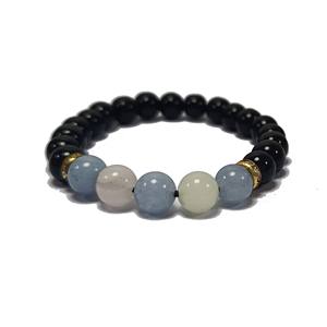 Pulsera de alta calidad, obsidiana negra y morganita azul, pulsera de cuentas de cristal, piedras preciosas de cristal, joyería de moda para hombres y mujeres - Product Image 1