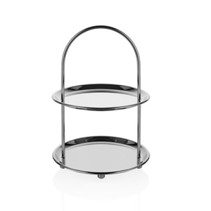 Moderno Soporte de Pastel de Metal de 2 Niveles con Asa, Plato Redondo Cromado para Exhibición de Postres, Bandeja Elegante para Cupcakes para Cualquier Evento - Product Image 1