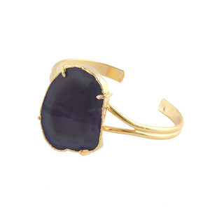 Fashion Personality Natural Blue Agate Slice <b>Boho</b> Statement Adjustable <b>Bracelet</b> Gold Plated Double Layer Open Cuff <b>Bracelet</b> Gift - Product Image 3