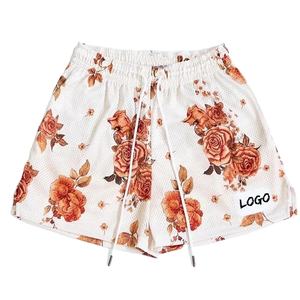 Vente en gros Short d'été unisexe en maille à motifs floraux Short de haute qualité décontracté pour hommes en polyester Sublimation de poche taille moyenne unisexe d'été - Product Image 2