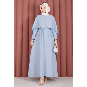 Robe d'été bleu ciel à col cape, taille élastiquée, motif floral, respirante, style vintage, en spandex, grande taille XL, idéale pour les journées décontractées, la plage et les vacances. - Product Image 6
