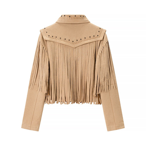 Chaqueta Vaquera de Mujer de Primera Calidad, Chaqueta de Cuero de Gamuza con Flecos Estilo Western, Chaquetas Vaqueras Unisex, Chaquetas con Logotipo Personalizado - Product Image 2