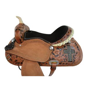 Sillín de doma occidental empaquetado personalizado de alta calidad Durable cuero genuino equitación estilo inglés hecho a mano Color negro - Product Image 5