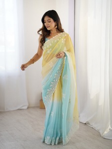 Boutique indienne dernière exclusive fantaisie vêtements ethniques Premium doux croquant Saree avec chemisier à la mode pour la fête de mariage porter des femmes - Product Image 3