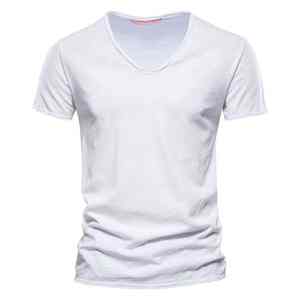 T-shirt confortable à col en V pour homme, en matière pure, personnalisable, style rétro, neuf, directement de l'usine, collection 2026 - Product Image 5