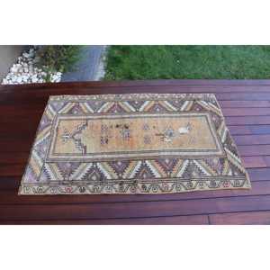 Turkish Vintage Rug, Small 2.9x4.5 ft (87x137 cm) Rug, <b>Brown</b> Abstract <b>Wool</b> Rug - Product Image 3