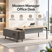 Bureau de direction intelligent avec plateau en grain de noyer, structure en tube d'acier, rangement verrouillable et alimentation latérale pour bureau de direction