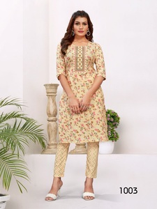 Suministro directo de fábrica, conjunto de pantalón Kurtis de 3 piezas confeccionado con bordado para uso regular desde India - Product Image 4