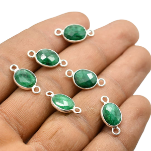 Conector de piedras preciosas esmeralda de 17X8mm(2 bucles), Plata de Ley chapada en oro de 18 quilates, forma geométrica, fabricación de joyas, abalorio, C152-153 - Product Image 1