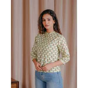 Top Corto de Algodón Butti Crema para Mujer, Estilo Básico, Transpirable, Tejido, con Decoración Fruncida y Patrón Brillante, Talla Única - Product Image 5