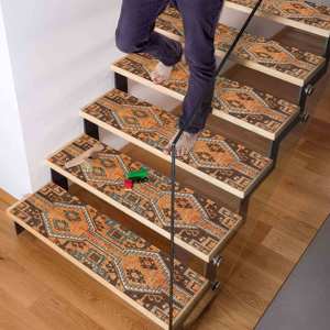 Tapis Orange Step, Tapis Marron, Tapis au design Kilim, Tapis à motifs géométriques, Tapis moderne, Gobelin - Product Image 5