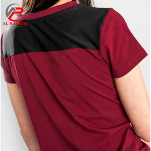 Camiseta personalizada con cuello en V para mujer, Camiseta deportiva granate de manga corta para fitness y ropa informal - Product Image 2