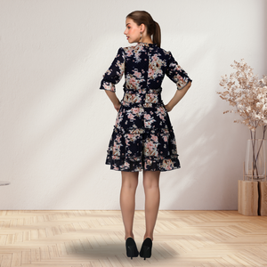 Vestido cruzado elegante con estampado floral y cuello en V para mujer, ropa de fiesta informal, mangas tres cuartos, volantes, decoración, vestidos de noche - Product Image 2