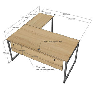 Escritorio Ejecutivo en Forma de L SLEAN HBSL019, Diseño Contemporáneo de Lujo con Patas de Hierro, Material de Madera Contrachapada para Muebles de Oficina - Product Image 5
