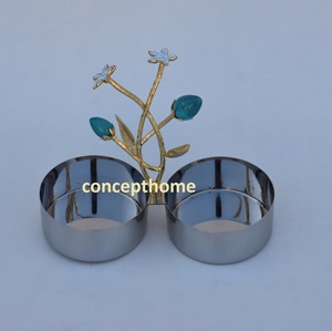 Plat de service en acier inoxydable fait à la main, durable, avec poignée en feuille d'or, ensemble de bols décoratifs pour collations, fruits secs, pour table à manger, cuisine - Product Image 2