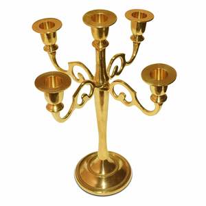 Porte-bougie élégant en or, support pour bougie chauffe-plat en bois et métal, plaque décorative pour bougies, chandelier royal antique pour la maison - Product Image 3