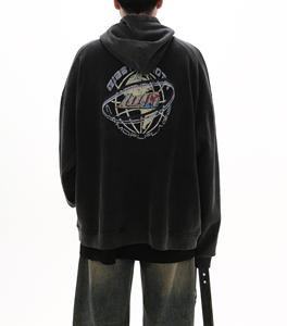 ผลิตชุดวอร์มฮู้ดดี้ผ้าเทอร์รี่คอตตอน 100% แบบสั่งทำพิเศษ ดีไซน์ปักลาย สีตัดกัน ระบายอากาศได้ดี สไตล์ลำลองสีดำ - Product Image 2