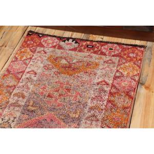 2.6x11.3 ft Turkish Rug, Vintage <b>Runner</b> Rug, <b>Red</b> Yellow Animal Print Wool Rug - Product Image 5