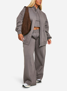 Conjunto Deportivo de Dos Piezas para Mujer, Invierno, Felpa, 100% Algodón, Logotipo Personalizado con Serigrafía, Estilo Urbano Holgado con Cremallera, OEM/ODM - Product Image 3