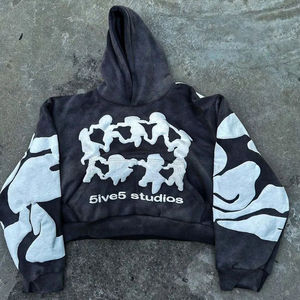 Pull-over personnalisé à imprimé bouffant 3D Sweats à capuche pour hommes de haute qualité 100% coton Vintage délavé à l'acide à manches longues Boxy Fit brodé - Product Image 3