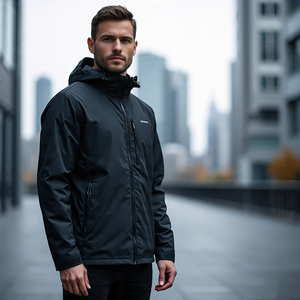 เสื้อแจ็กเก็ตกันฝนสำหรับผู้ชาย, เสื้อโค้ทกันฝนสำหรับวิ่งปีนเขากลางแจ้งมีฮู้ดและซิปโลโก้ด้านหน้า - Product Image 2