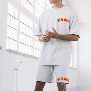 Vente en gros Ensemble deux pièces été délavé à l'acide T-shirt et short pour hommes Ensemble short lourd de grande taille à logo personnalisé de haute qualité - Product Image 6
