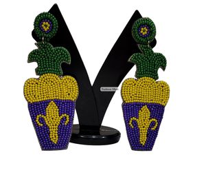 Handmade Seed <b>Bead</b> Mardi Gras Drop Earrings - Product Image 4
