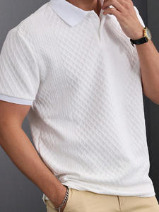 เสื้อโปโลกระดุมผ้าแจ็คการ์ดของผู้ชายเสื้อสีพื้นคอตั้งพิมพ์ลายโลโก้ออกแบบได้ตามต้องการ - Product Image 4