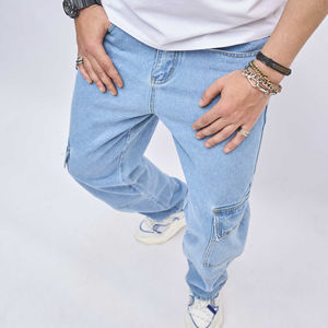 Glory Fully Custom Arrivals Hip Hop <b>Jeans</b> <b>Men's</b> Trend Loose Pants High Street Multi Pocket Wide Leg Pants - Product Image 4