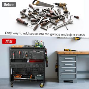 New 3 Tier Detachable Utility <b>Cart</b> Steel Pegboard Rolling <b>Tool</b> Storage Garage Organizer with Wheels for <b>Tool</b> Cabinets - Product Image 5