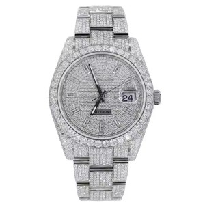 Montre d'affaires analogique Hip Hop de luxe en acier inoxydable de haute qualité 20mm bande pleine Moissanite blanche diamant glacé nouveauté verre - Product Image 1