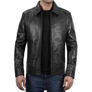 Veste en cuir d'agneau pour homme avec fermeture éclair, logo personnalisé, couleur unie, tissu respirant, séchage rapide, style col montant - Product Image 4