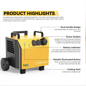 TANK 3600 NEG Estación de energía portátil de servicio pesado 2765Wh Capacidad Carga rápida MPPT Panel solar Batería externa industrial - Product Image 2
