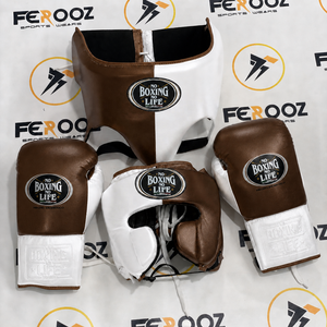 Ensemble de boxe personnalisé en cuir de vachette véritable rouge et blanc, avec casque réglable à lacets et protège-glande, thème « No Boxing No Life » - Product Image 5