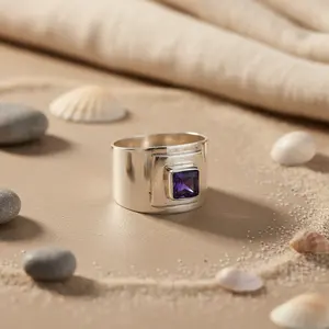 Anillo de Plata 925 con Piedra Cuadrada para Mujer, Conjunto de Joyería Fina - Product Image 1