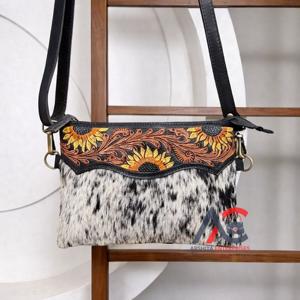 Bolso de Mano de Cuero Vacuno, Bolso Bandolera de Cuero Tallado a Mano, Estilo Bohemio Gitano, Hecho a Mano, Estilo Occidental, Multiusos - Product Image 1