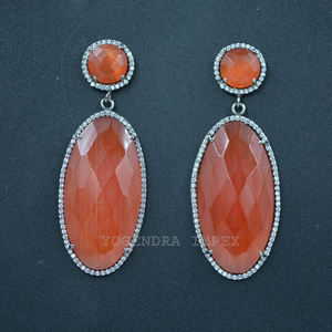 Elegante joyería de plata de ley 925 con piedra natal naranja Monalisa con pendientes de aro de piedras preciosas CZ Ocasión DE BODA elegante de moda - Product Image 1