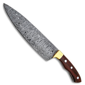 Cuchillo de Chef de Acero Damasco Hecho a Mano Personalizado, Mango de Cuero Fino, Funda, Diseño Moderno, Ecológico, OEM, Cuchillo Bowie de Cocina Personalizado - Product Image 1
