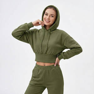 Sudaderas Cortas de Algodón Grueso de Alta Calidad para Mujer, Precio al por Mayor, Cintura Ancha con Nervaduras, Hombros Caídos, Estilo Informal, Personalizadas - Product Image 1