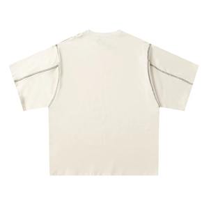 T-shirt Boxy à col montant et coupe noire pour hommes, jersey court surdimensionné, respirant, teint à l'acide, de grande taille - Product Image 4
