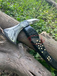 Vente chaude forgé acier à haute teneur en carbone gravé à l'acide Viking HACHE Viking Tomahawk Spike Axe survie en plein air Camping hache et gaine - Product Image 2