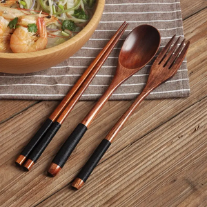 Cuillères en bois Fourchettes Ensemble Ustensiles en bois japonais Ensemble de couverts en bois naturel fait main réutilisable pour la cuisson Remuer Manger - Product Image 1