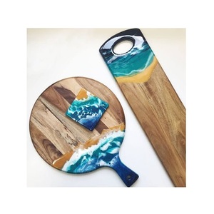 Planche à découper fantaisie avec résine et bois pour hôtel de luxe et cuisine bloc à découper en bois et résine en forme de rectangle - Product Image 3