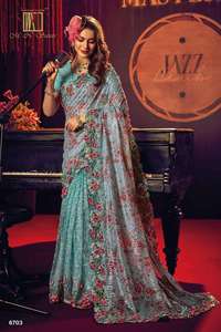 ส่าหรีตาข่ายหนักมีสไตล์พร้อมเสื้อเบลาส์ดีไซน์โดดเด่นสำหรับงานปาร์ตี้ขายส่งสินค้าราคาคุ้มค่า - Product Image 5